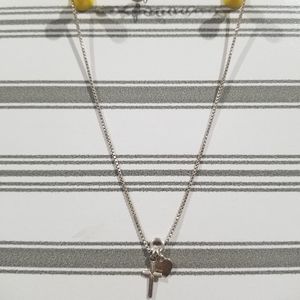 Silver Tone Heart & Cross Charms Dainty Anklet on Sliver Link Metal Chain